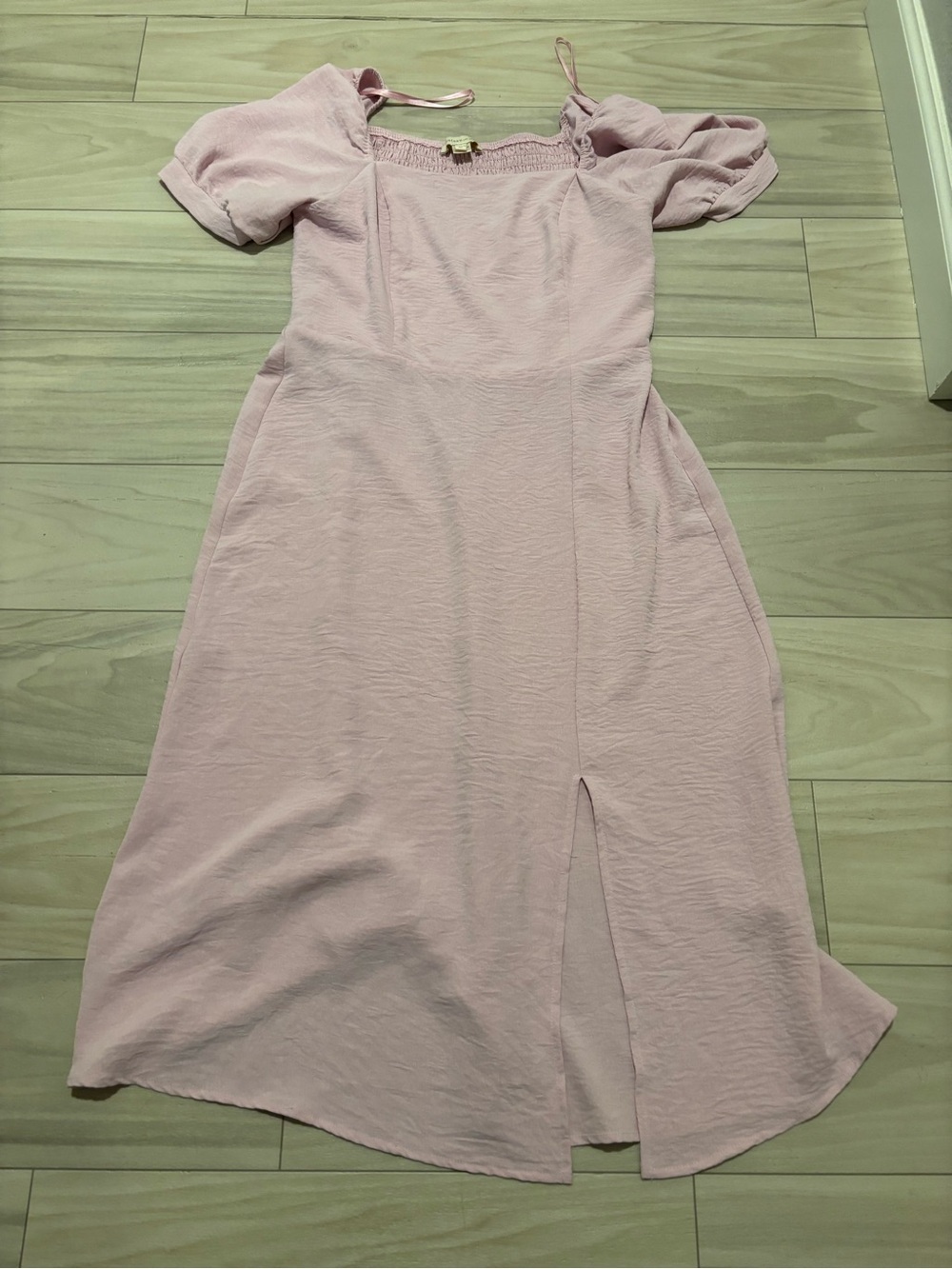 Monteau Light Pink Midi Dress with Puff Sleeves